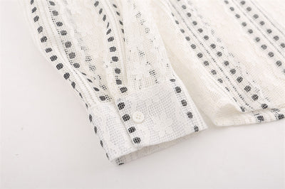 Blusa Suelta de Encaje Calado y Manga Larga con Lunares y Rayas Jacquard - Image 26