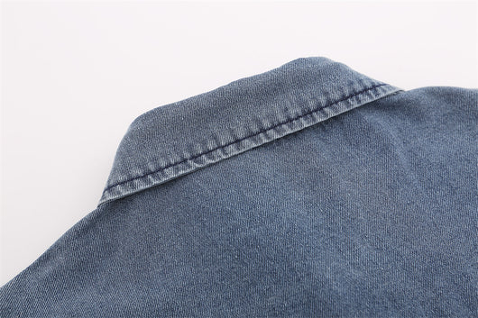 Camisa Denim con Bordado Floral - Abrigo Casual Manga Larga Cuello Polo - Image 22