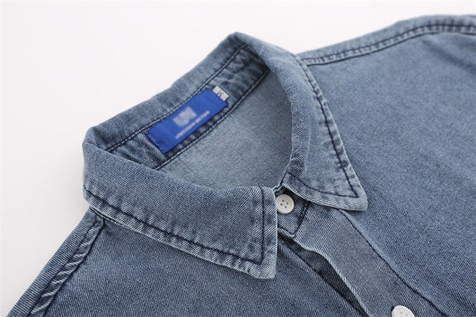 Camisa Denim con Bordado Floral - Abrigo Casual Manga Larga Cuello Polo - Image 23