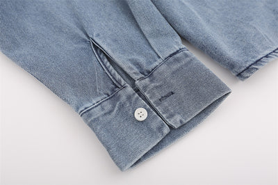 Camisa Denim con Bordado Floral - Abrigo Casual Manga Larga Cuello Polo - Image 26