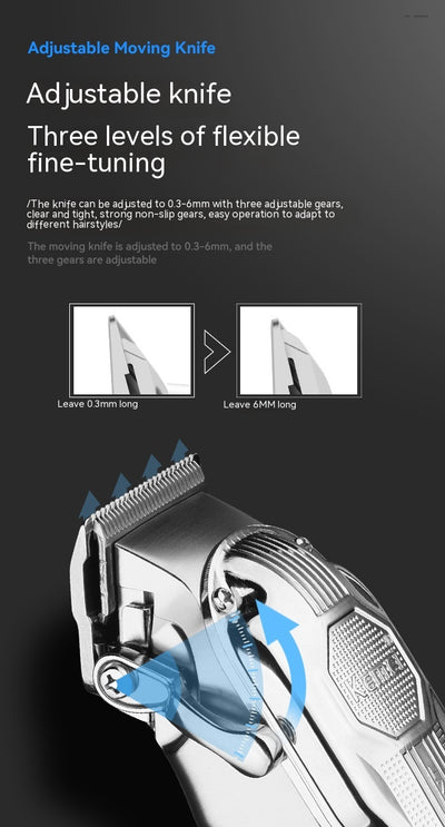 Silver electric hair clipper with LED display, six colorful guide combs, USB charging cable, cleaning brush, and oil. - Image 22