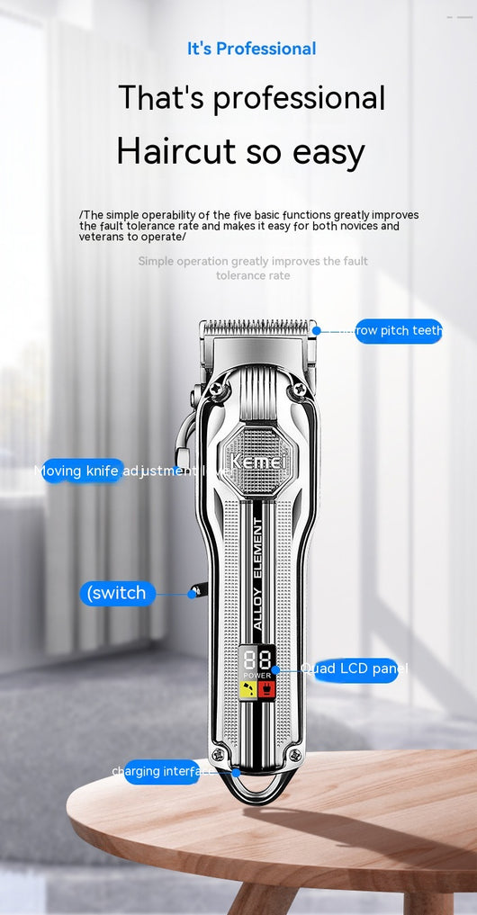 Silver electric hair clipper with LED display, six colorful guide combs, USB charging cable, cleaning brush, and oil. - Image 23