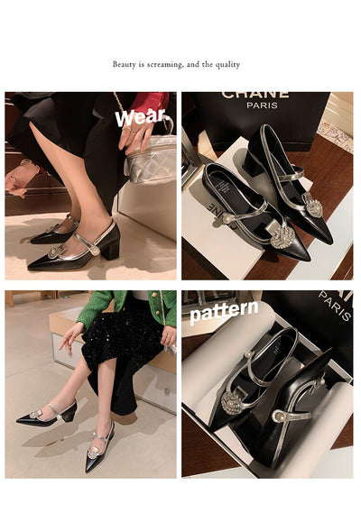 Zapatos de Tacón Alto en Cuero con Hebilla y Punta Afilada - Pumps de Lujo con Strass - Image 13