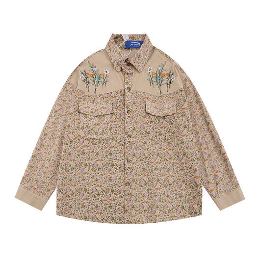 Camisa Cardigan Floral para Hombre - Bordada con Solapa, Manga Larga Suelta - Image 17