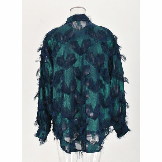Camisa Hombre Otoño Diseño Hueco Corazón Tassel Suelta Personalidad - Image 19
