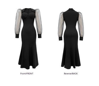 Vestido Largo Cuello Cuadrado Estilo Hepburn con Manga Vuelo - Elegancia Socialité - Image 9