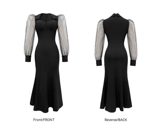 Vestido Largo Cuello Cuadrado Estilo Hepburn con Manga Vuelo - Elegancia Socialité - Image 9