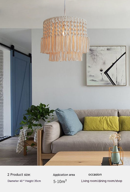 Lámpara Colgante Tejida Estilo Pastoral - Decoración Artesanal para Sala y Dormitorio - Image 21