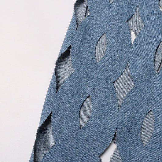 Cardigan Denim Largo con Diseño Hueco y Borlas Retorcidas para Mujer - Image 7