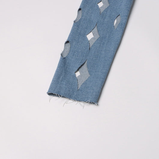 Cardigan Denim Largo con Diseño Hueco y Borlas Retorcidas para Mujer - Image 11