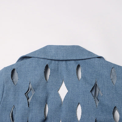 Cardigan Denim Largo con Diseño Hueco y Borlas Retorcidas para Mujer - Image 12