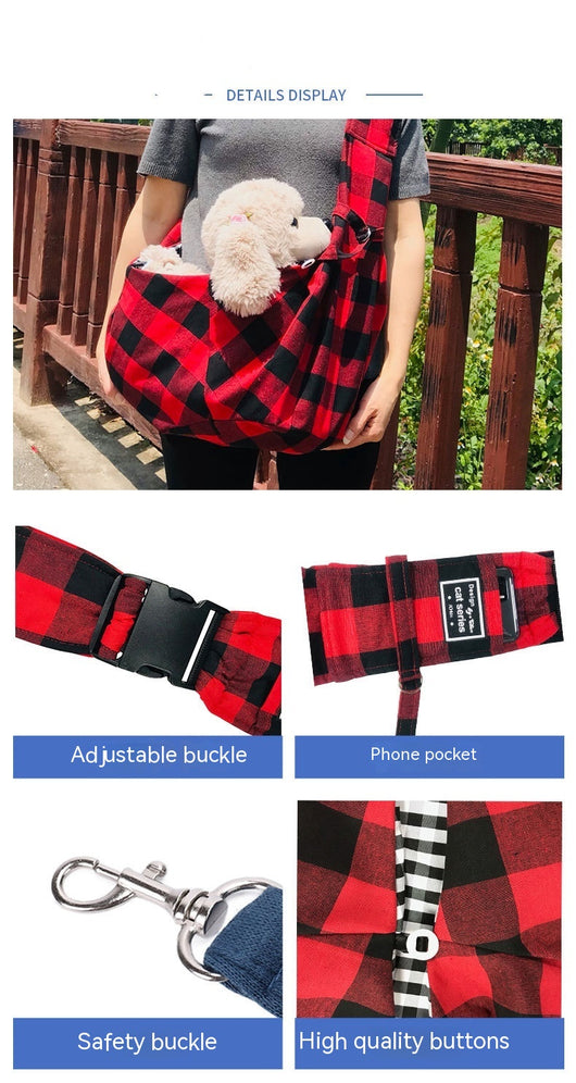 Bolsa Bandolera para Mascotas a Cuadros Rojo y Negro con Correa Ajustable - Image 18