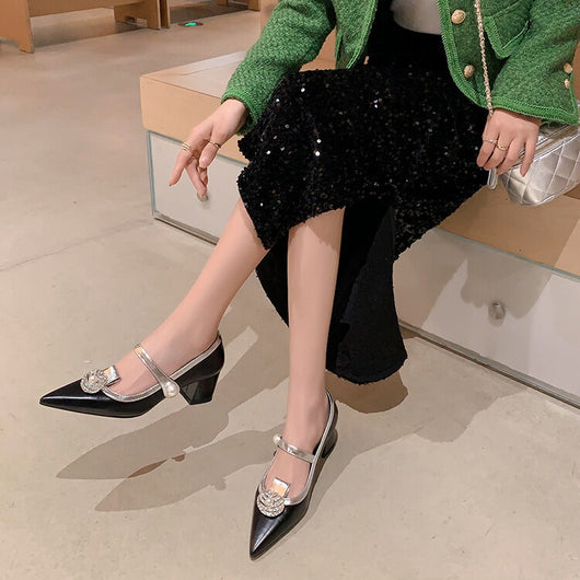 Zapatos de Tacón Alto en Cuero con Hebilla y Punta Afilada - Pumps de Lujo con Strass - Image 27