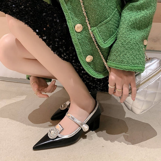Zapatos de Tacón Alto en Cuero con Hebilla y Punta Afilada - Pumps de Lujo con Strass - Image 28