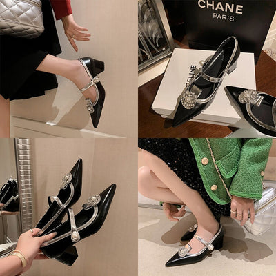 Zapatos de Tacón Alto en Cuero con Hebilla y Punta Afilada - Pumps de Lujo con Strass - Image 33