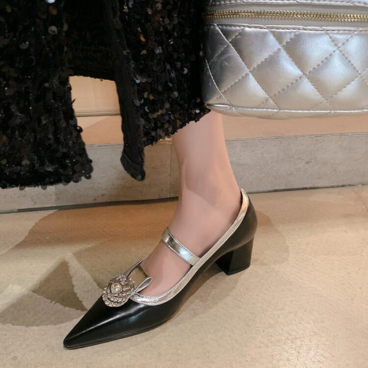 Zapatos de Tacón Alto en Cuero con Hebilla y Punta Afilada - Pumps de Lujo con Strass - Image 37