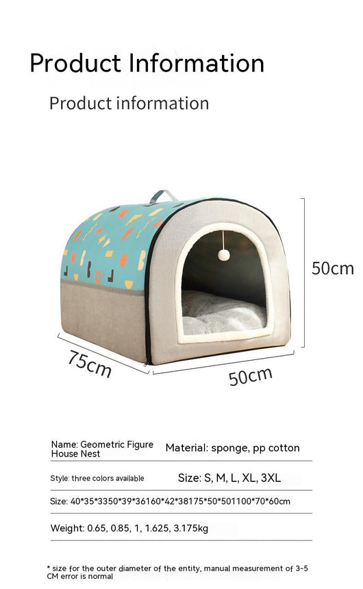 Casa Cama para Mascotas Desmontable con Patrón Geométrico Bicolor - Image 13