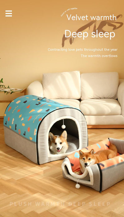 Casa Cama para Mascotas Desmontable con Patrón Geométrico Bicolor - Image 16