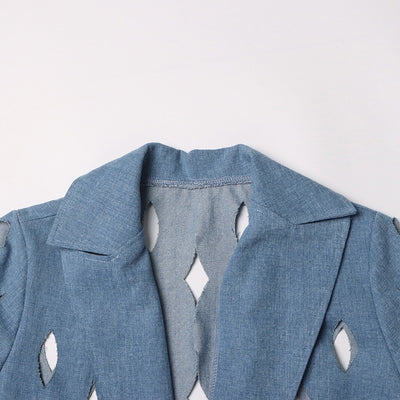 Cardigan Denim Largo con Diseño Hueco y Borlas Retorcidas para Mujer - Image 22