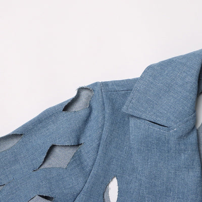 Cardigan Denim Largo con Diseño Hueco y Borlas Retorcidas para Mujer - Image 23