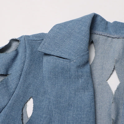 Cardigan Denim Largo con Diseño Hueco y Borlas Retorcidas para Mujer - Image 24