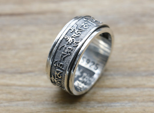 Anillo de Plata Tailandés Vintage con Mantra Vajra Daming - Image 7