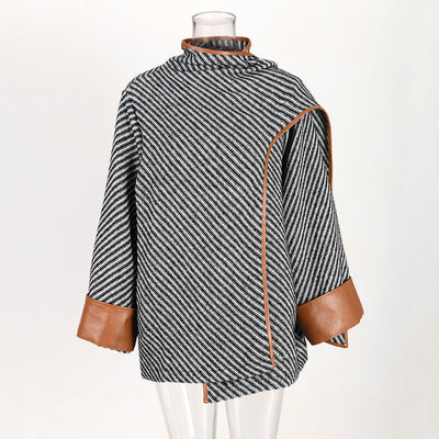 Abrigo de Lana Rayado con Cuello Maillard para Otoño e Invierno - Image 18