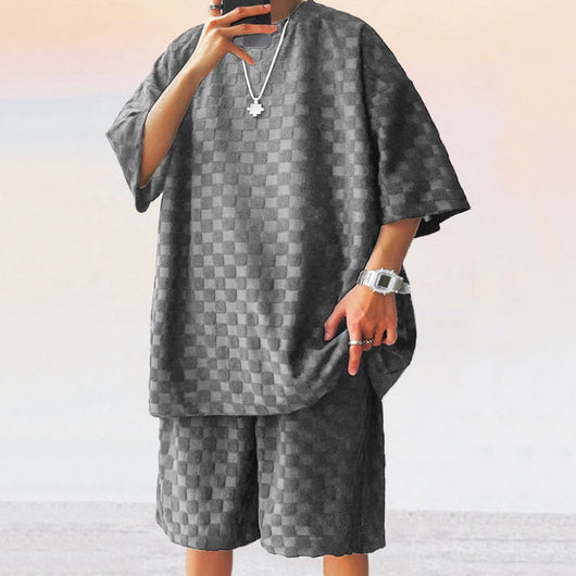 Conjunto de Shorts Sueltos a Cuadros Jacquard Estilo Casual - Image 42