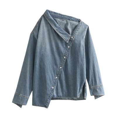Camisa Denim Asimétrica Casual para Mujer - Image 24
