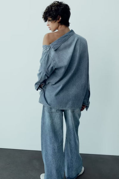 Camisa Denim Asimétrica Casual para Mujer - Image 35