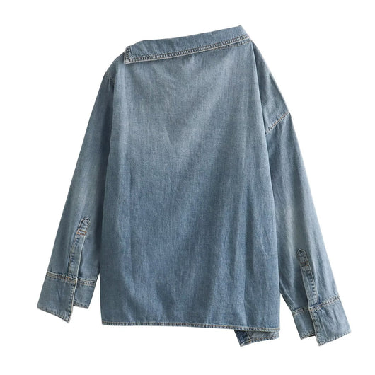 Camisa Denim Asimétrica Casual para Mujer - Image 37