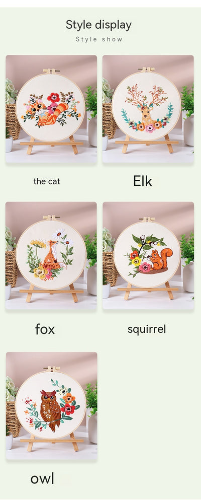 Kit Completo de Bordado Artesanal - Animales del Bosque (Ardilla, Búho, Zorro, Gato, Alce) - Image 32