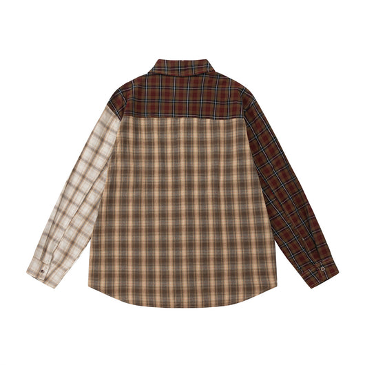 Camisa Cuadros Colorblock Irregular Estilo Europeo y Americano - Image 20