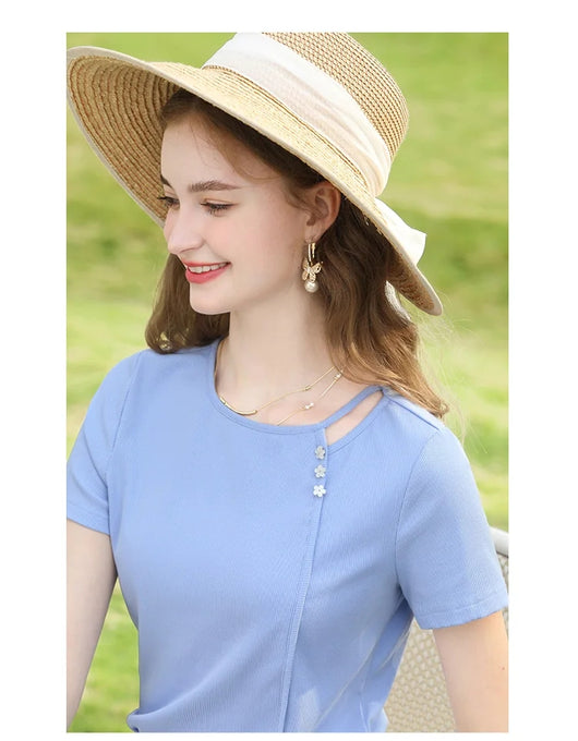 Blusa Ajustada de Punto Azul Manga Corta Efecto Adelgazante - Image 11