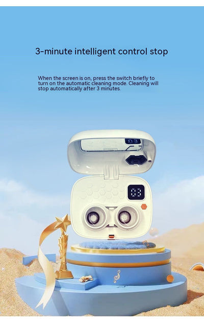 Pearl white automatic ultrasonic cleaning machine with honeycomb texture and digital display for invisible glasses. - Image 29