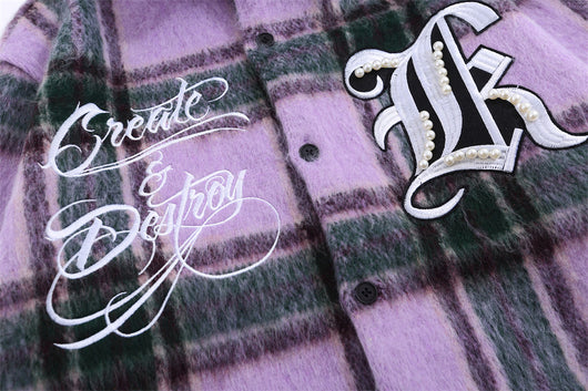 Camisa de Lana Escocesa con Letras Bordadas a Juego de Colores - Image 30