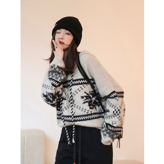 Suéter Cómodo de Lana Pura con Capucha - Estilo Relajado y Abrigador - Image 13