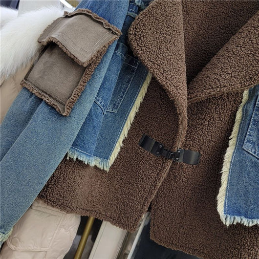 Abrigo Denim de Lana de Cordero con Diseño de Costura para Invierno - Image 8