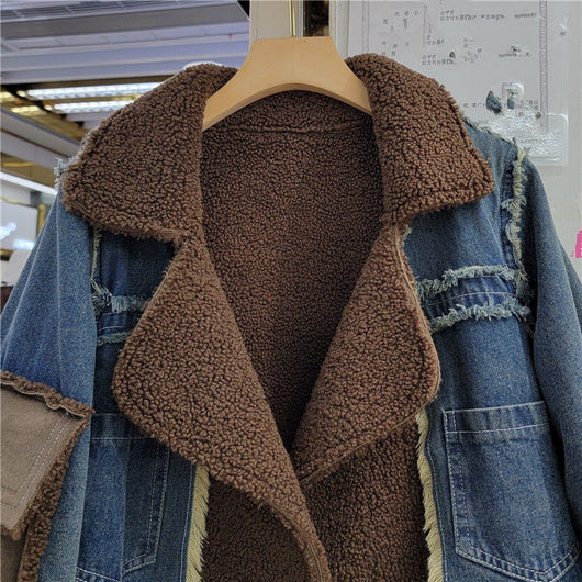 Abrigo Denim de Lana de Cordero con Diseño de Costura para Invierno - Image 10