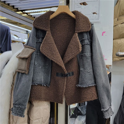 Abrigo Denim de Lana de Cordero con Diseño de Costura para Invierno - Image 12