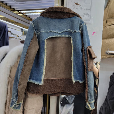 Abrigo Denim de Lana de Cordero con Diseño de Costura para Invierno - Image 20