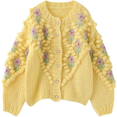 Cardigan Tejido a Mano con Hilo Grueso Arcoíris - Cuello en V Estilo Relajado - Image 12