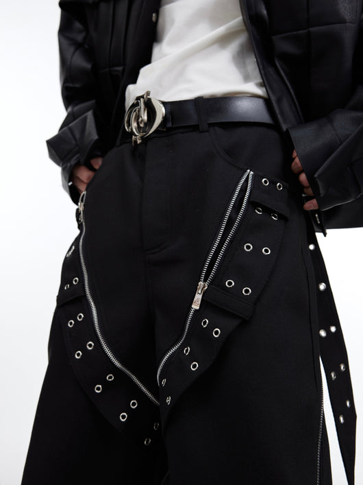 Pantalones Casuales Holgados con Diseño de Cremallera Metálica para Hombre - Image 10
