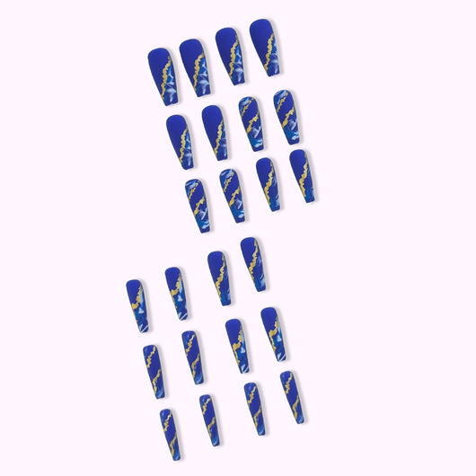 Uñas Postizas con Efecto Mármol Azul Flama - Image 11