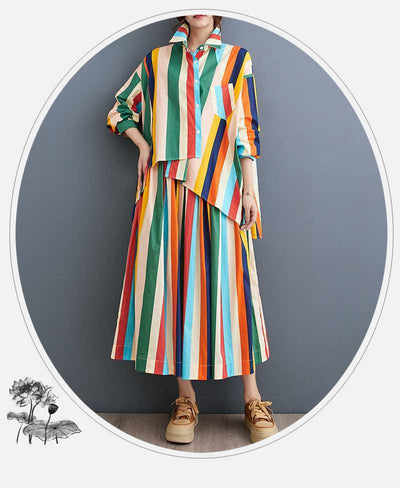 Conjunto de Falda y Blusa Artística con Rayas Irregulares y Dobladillo Amplio - Image 6