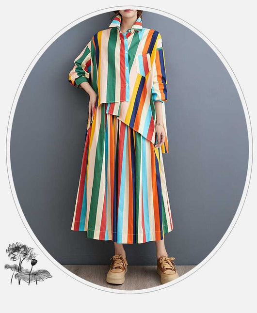 Conjunto de Falda y Blusa Artística con Rayas Irregulares y Dobladillo Amplio - Image 6