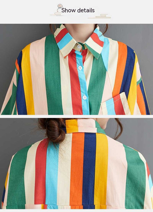 Conjunto de Falda y Blusa Artística con Rayas Irregulares y Dobladillo Amplio - Image 12