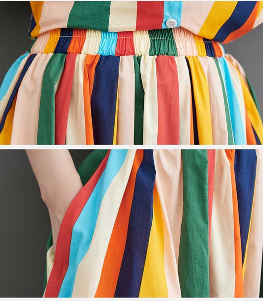 Conjunto de Falda y Blusa Artística con Rayas Irregulares y Dobladillo Amplio - Image 15