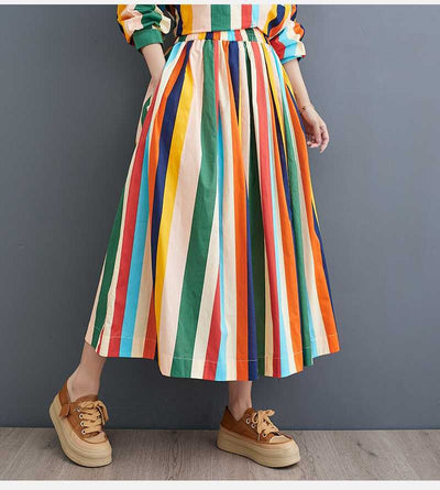 Conjunto de Falda y Blusa Artística con Rayas Irregulares y Dobladillo Amplio - Image 20