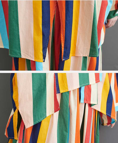 Conjunto de Falda y Blusa Artística con Rayas Irregulares y Dobladillo Amplio - Image 23